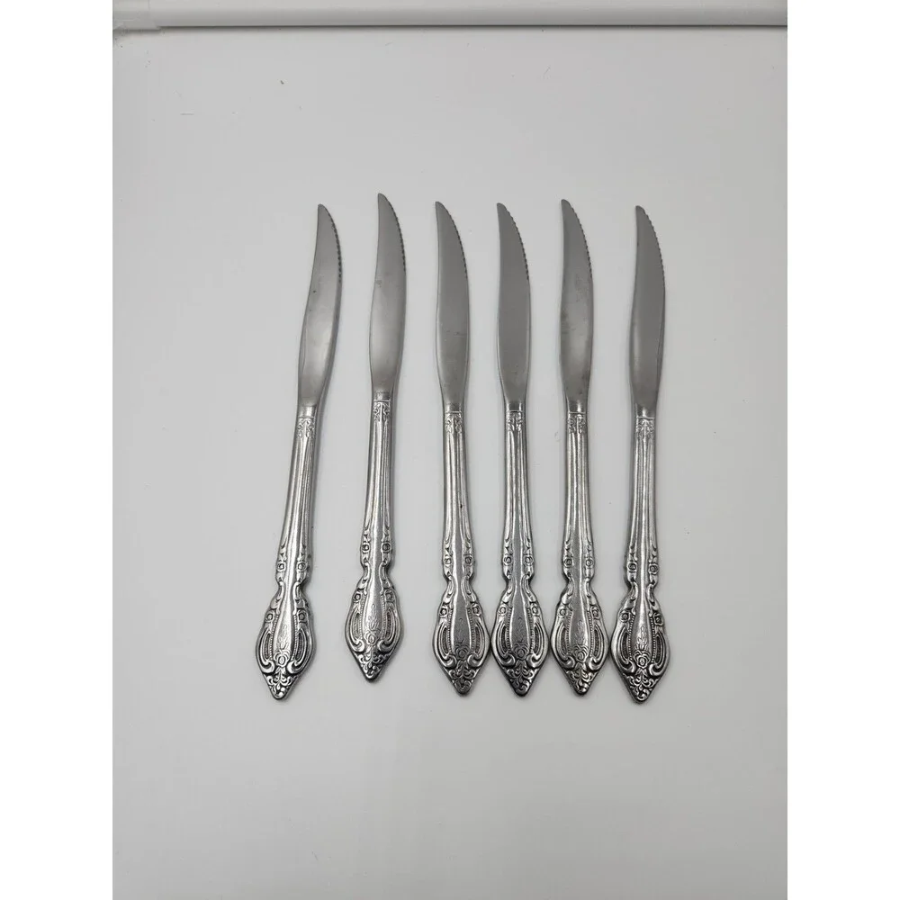 Oneida Brahms Set Of 6 Serrated Steak Knives Community Stainless Flatware Knife